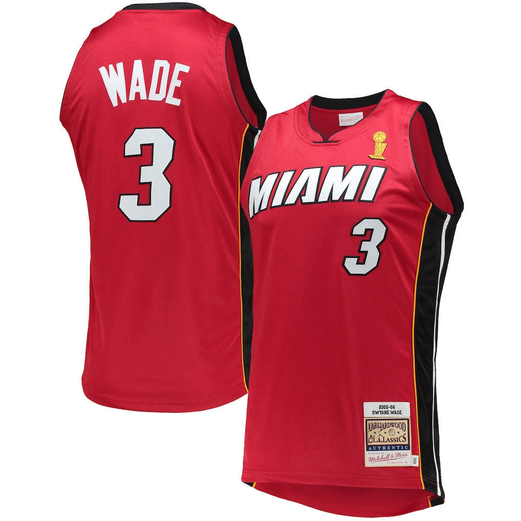 Fenge M.Heat #3 Dwyane Wade Mitchell & Ness Red 2005-06 Hardwood Classics Authentic Jerseys