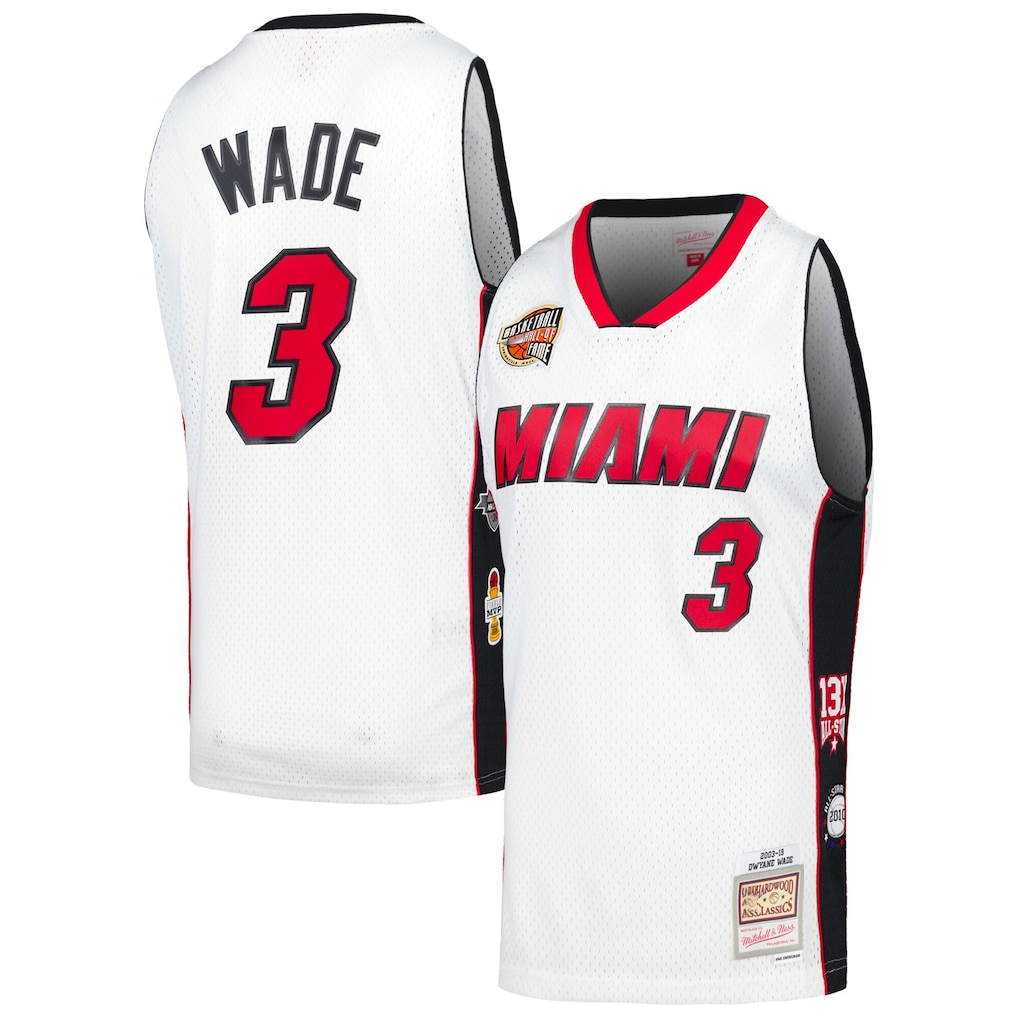 Fenge M.Heat #3 Dwyane Wade Mitchell & Ness White Hall of Fame Class of 2023 Throwback Swingman Jerseys