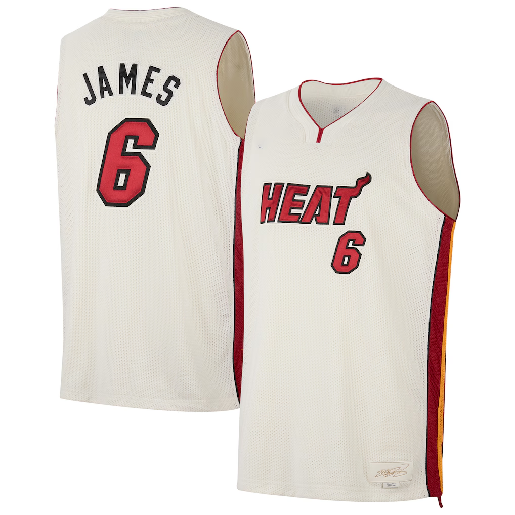 Fenge M.Heat #6 LeBron James Cream Forever King Reserve Authentic Jerseys