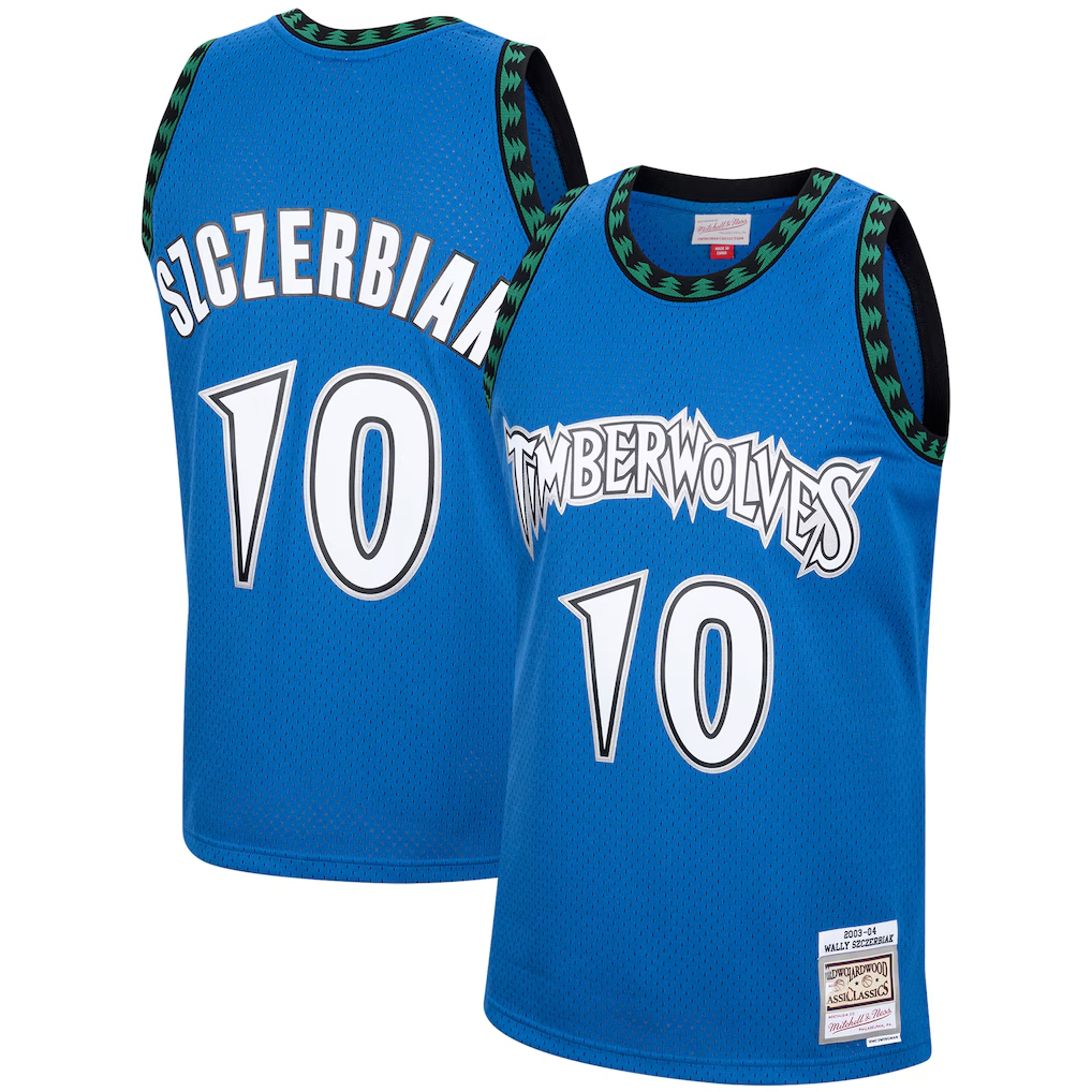 Fenge M.Timberwolves #10 Wally Szczerbiak Mitchell & Ness Blue 2003-2004 Hardwood Classics Swingman Stitched Jerseys