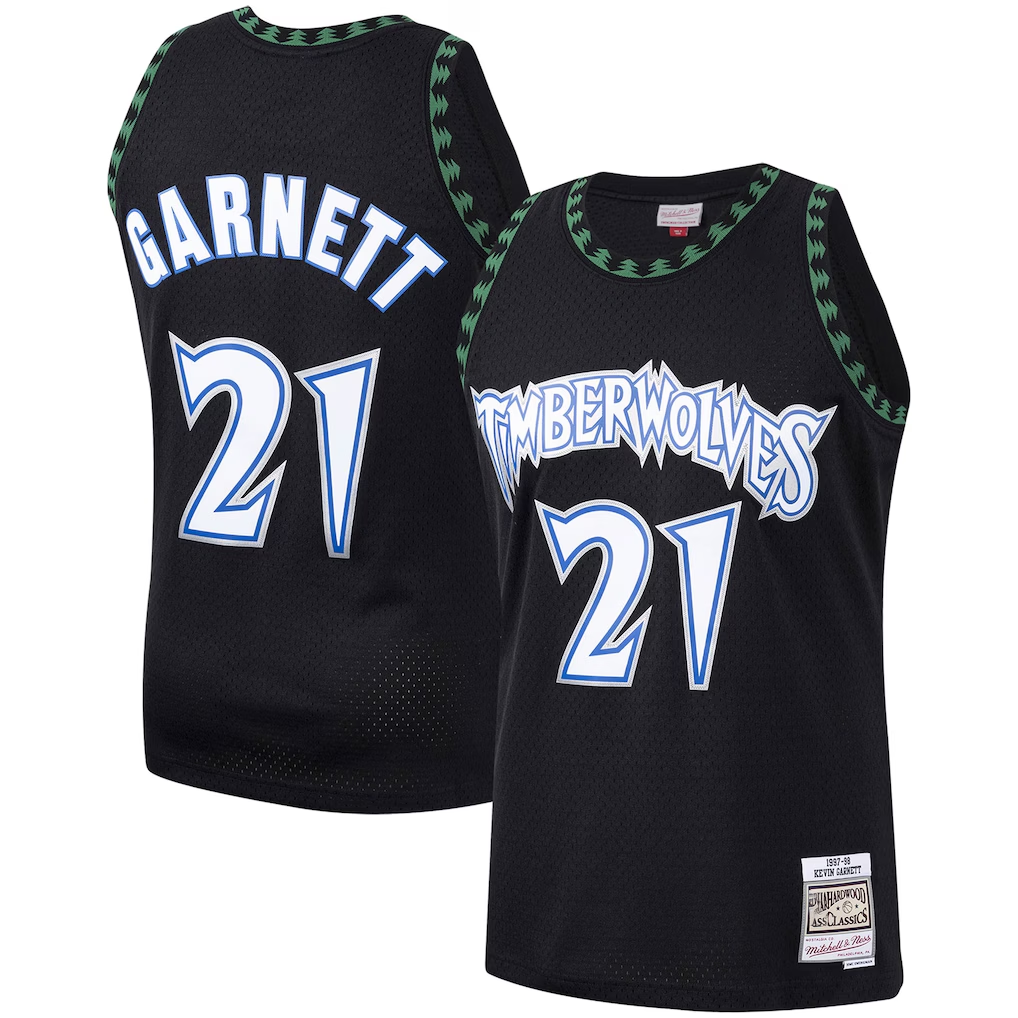 Fenge M.Timberwolves #21 Kevin Garnett Mitchell & Ness Black Hardwood Classics Swingman Stitched Jerseys