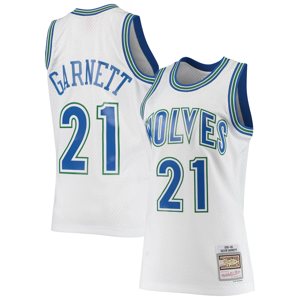 Fenge M.Timberwolves #21 Kevin Garnett Mitchell & Ness White 1995-1996 Hardwood Classics Swingman Stitched Jerseys