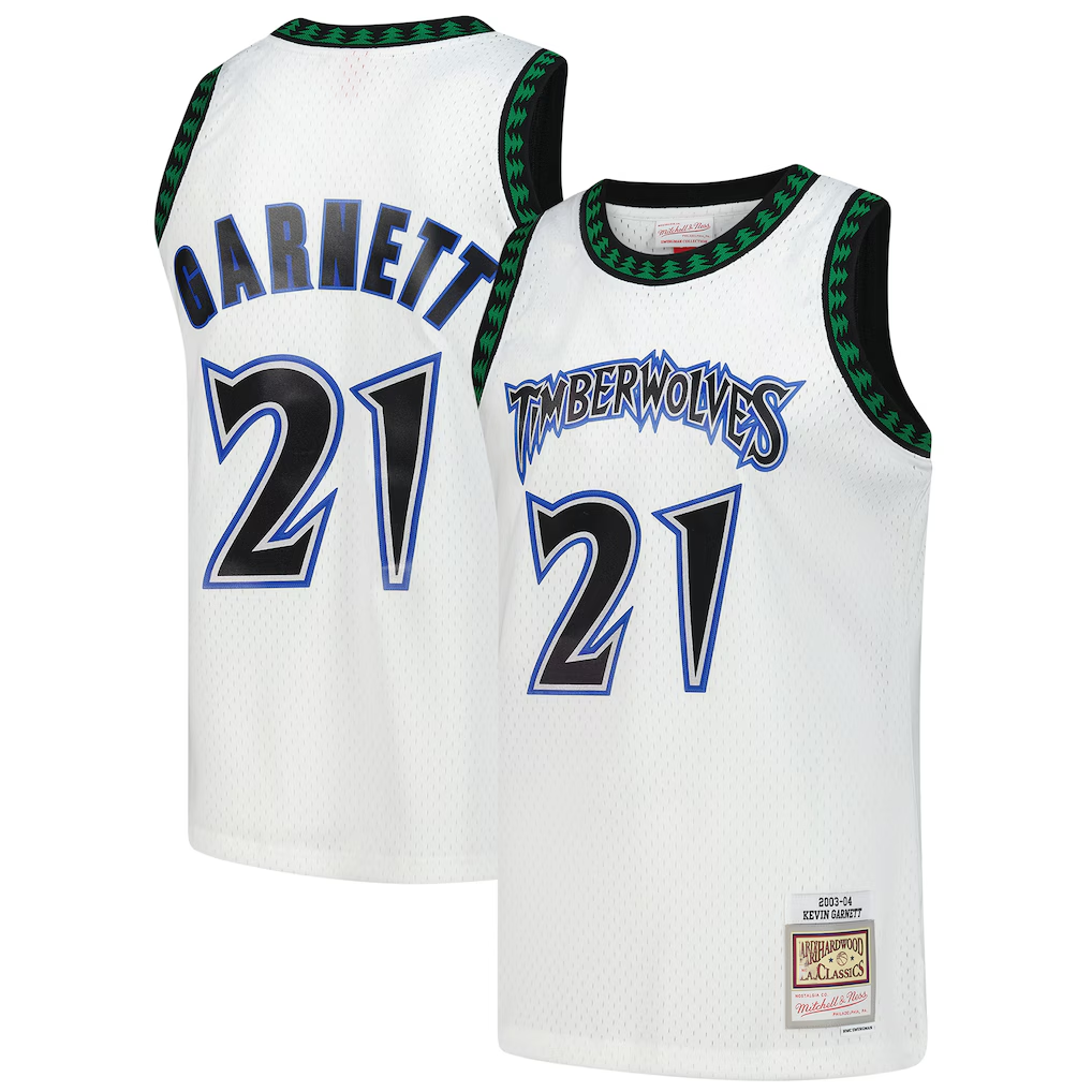 Fenge M.Timberwolves #21 Kevin Garnett Mitchell & Ness White Hardwood Classics Swingman Stitched Jerseys
