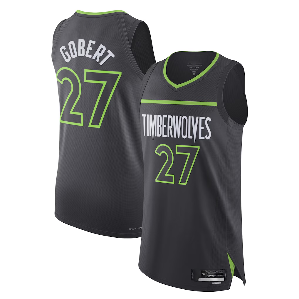 Fenge M.Timberwolves #27 Rudy Gobert Jordan Brand Anthracite Authentic Stitched Jerseys- Statement Edition