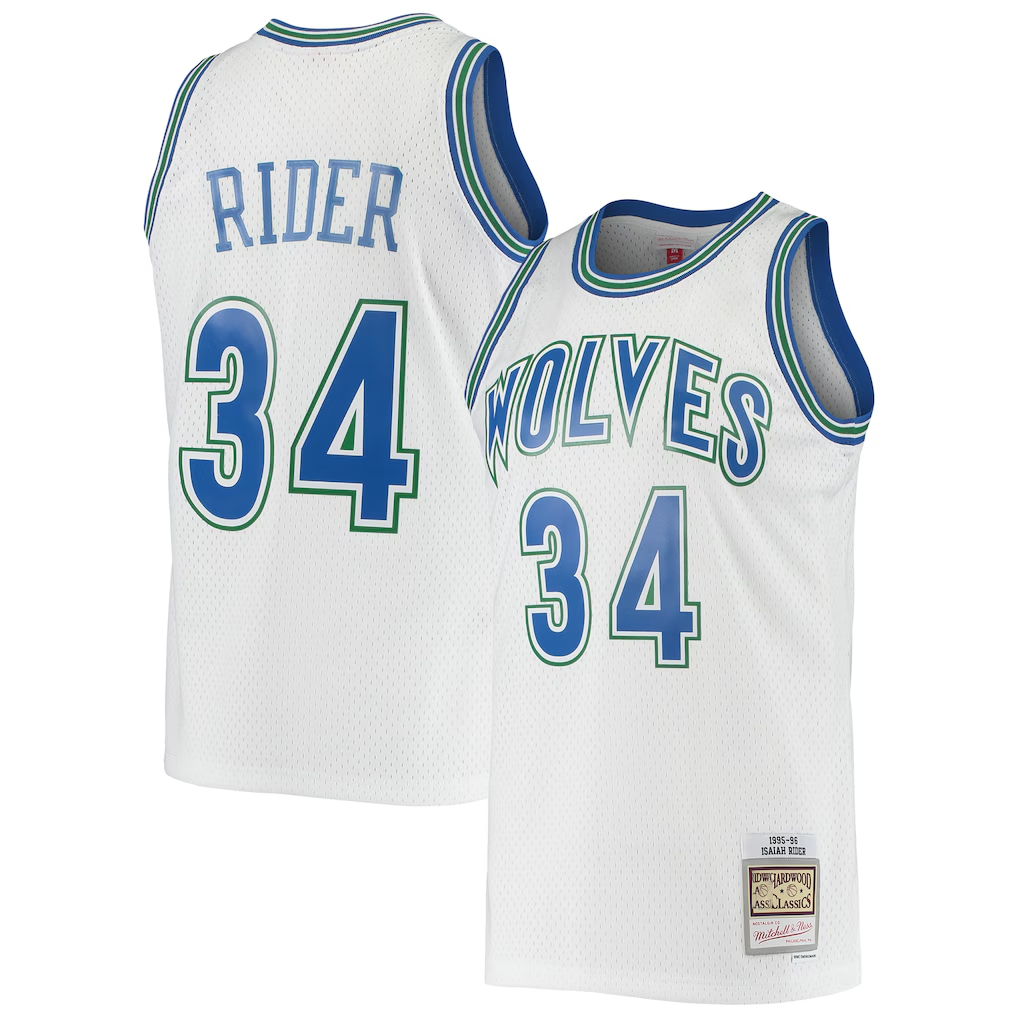 Fenge M.Timberwolves #34 Isaiah Rider Mitchell & Ness White 1995-1996 Hardwood Classics Swingman Stitched Jerseys