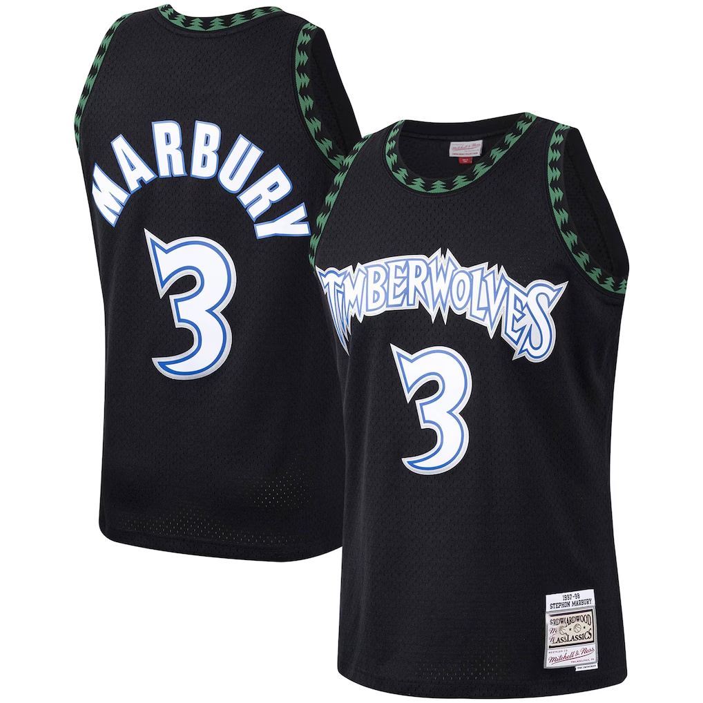 Fenge M.Timberwolves #3 Stephon Marbury Mitchell & Ness Black 1997-1998 Hardwood Classics Swingman Stitched Jerseys
