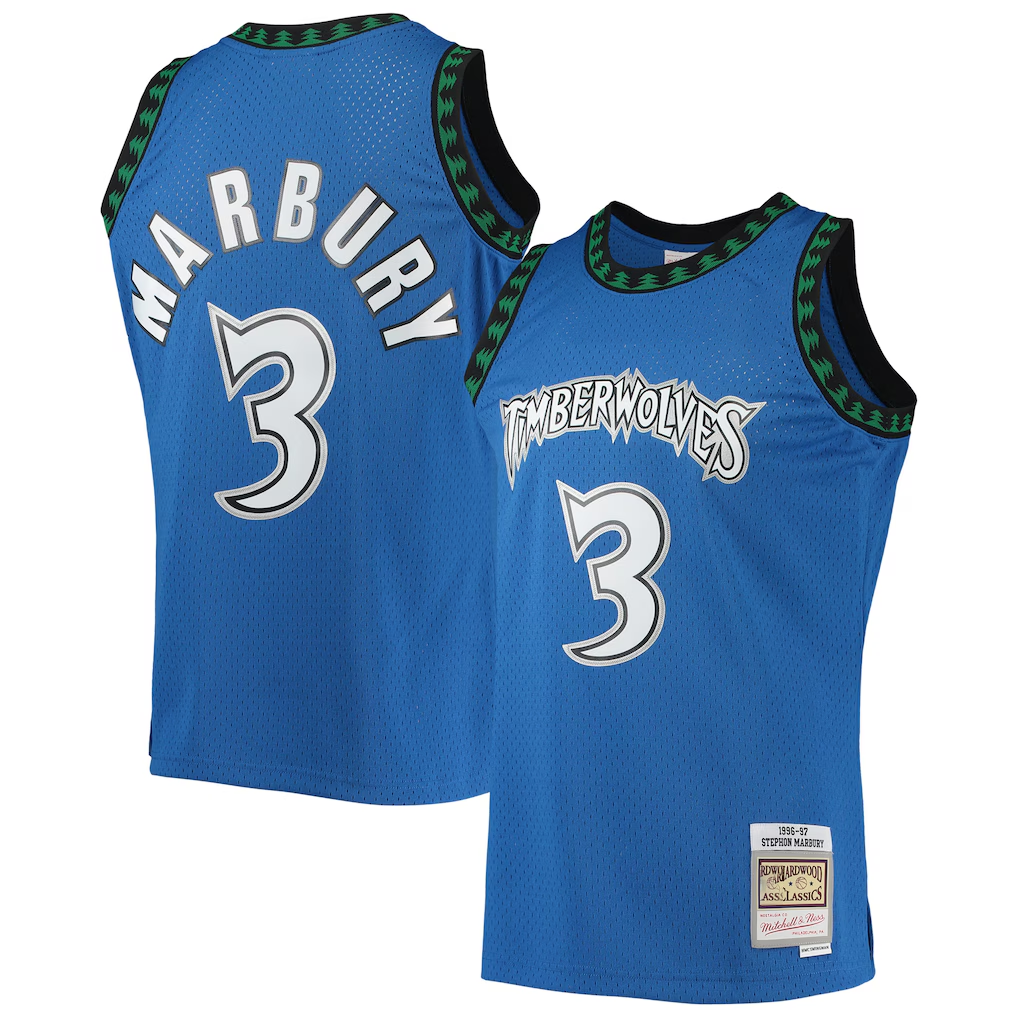 Fenge M.Timberwolves #3 Stephon Marbury Mitchell & Ness Blue 1996-1997 Hardwood Classics Swingman Stitched Jerseys