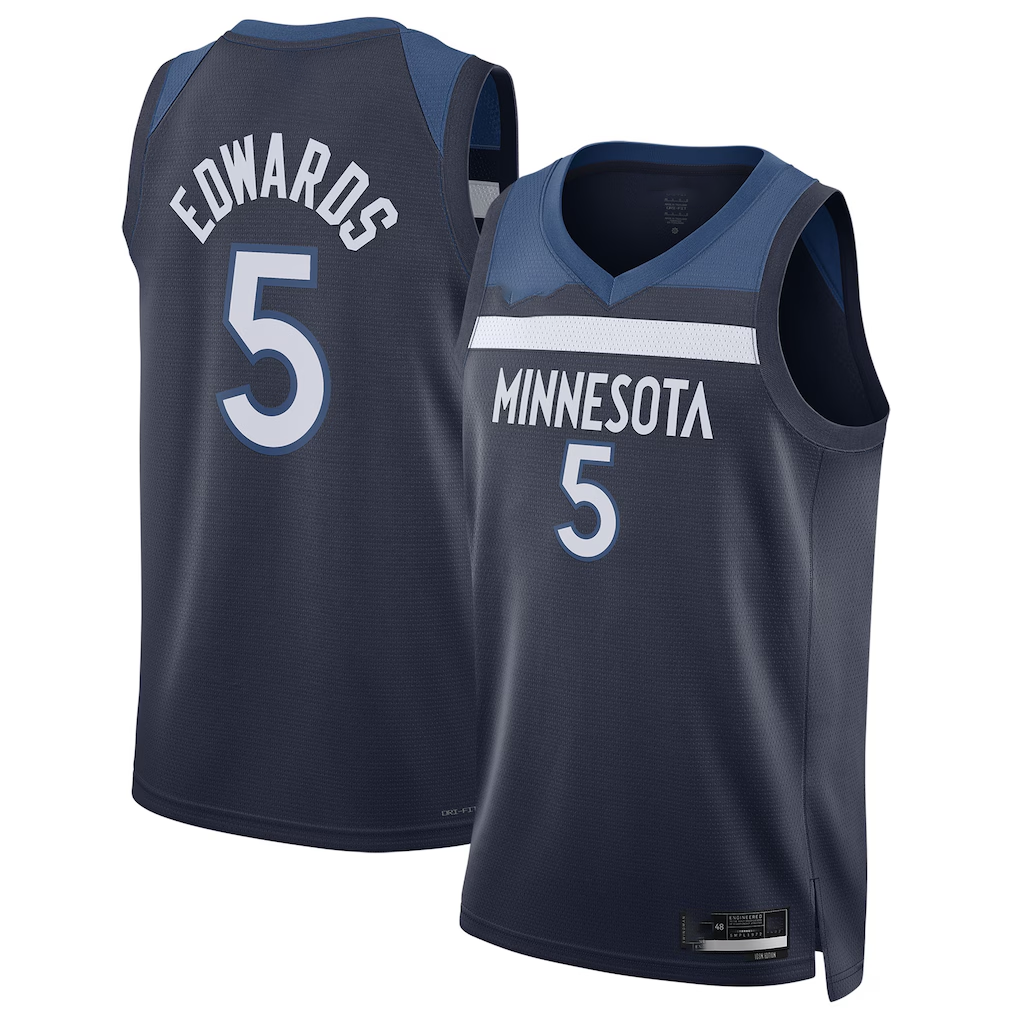Fenge M.Timberwolves #5 Anthony Edwards Navy Swingman Stitched Jerseys- Icon Edition