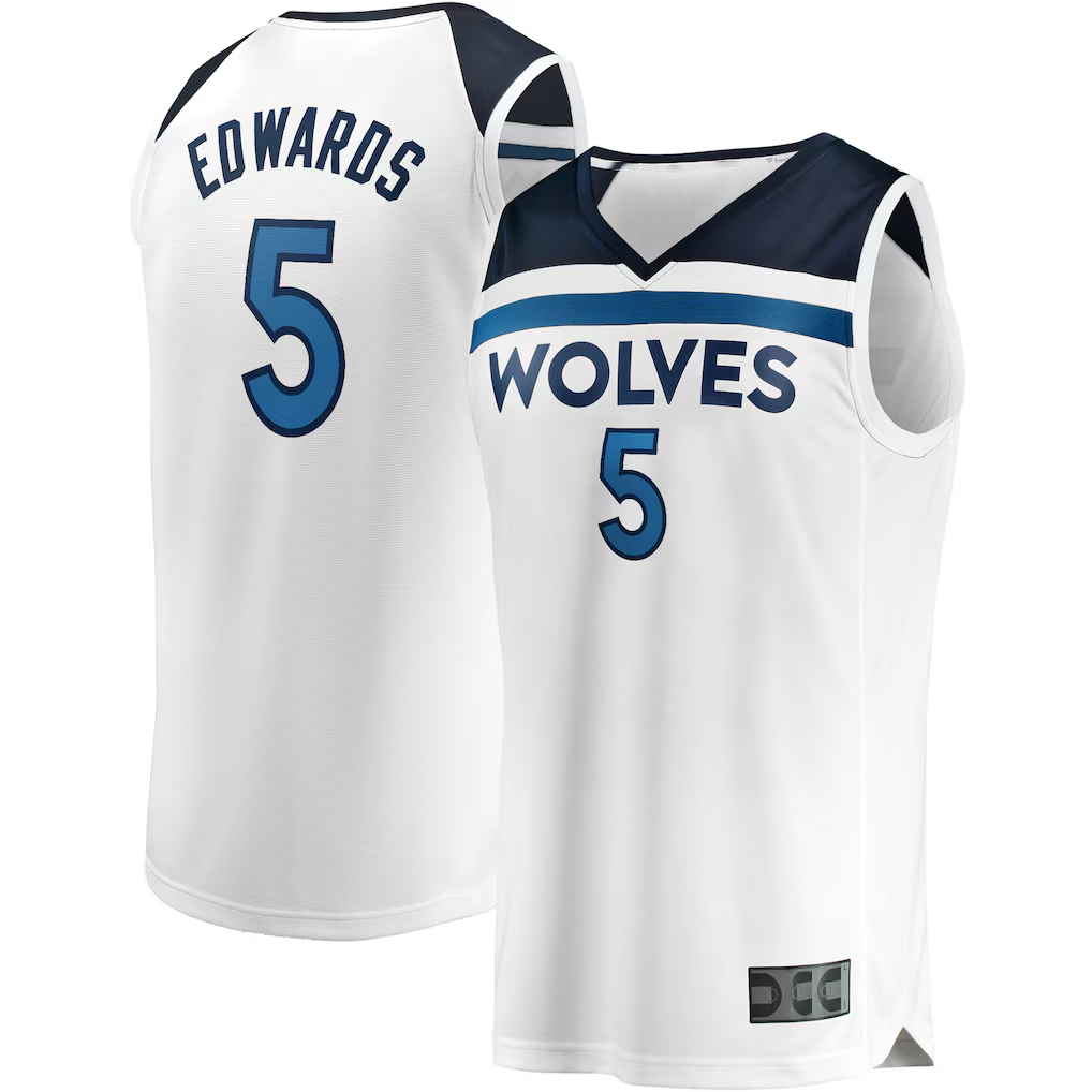 Fenge M.Timberwolves #5 Anthony Edwards White Fast Break Replica Player Stitched Jerseys - Association Edition