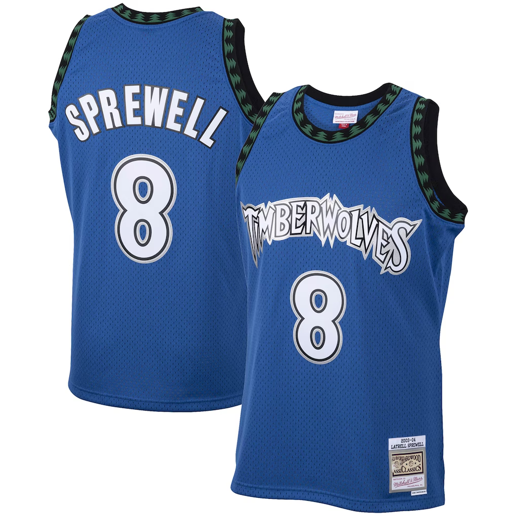 Fenge M.Timberwolves #8 Latrell Sprewell Mitchell & Ness Blue 2003-2004 Hardwood Classics Swingman Stitched Jerseys