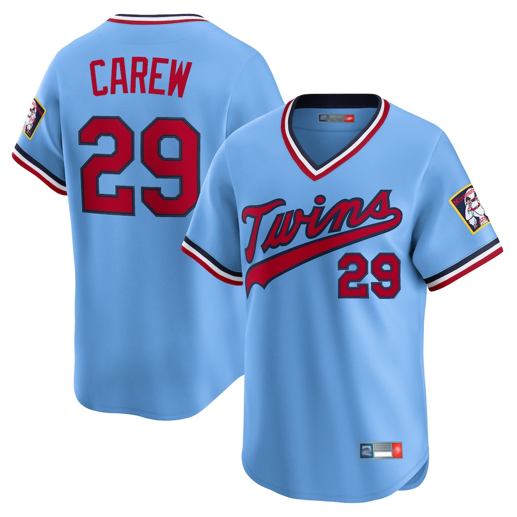 Fenge M.Twins #29 Rod Carew Player Light Blue Throwback Cooperstown Collection Limited T-shirt Stitched Jerseys