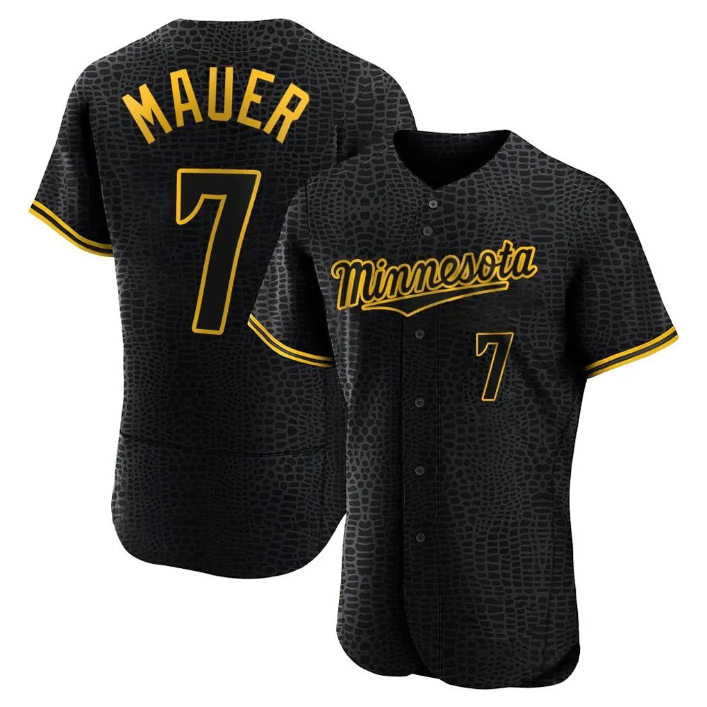 Fenge M.Twins #7 Joe Mauer Player Black Snake Skin City Home Limited Elite Stitched Jerseys