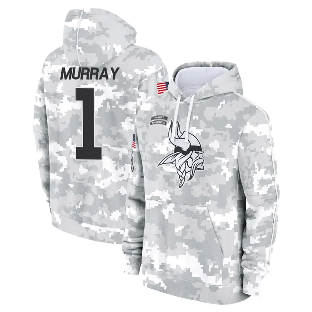 Fenge MN.Vikings #1 Kyler Murray Player Arctic Camo Salute to Service Pullover Hoodies Limited Game Stitched Jerseys