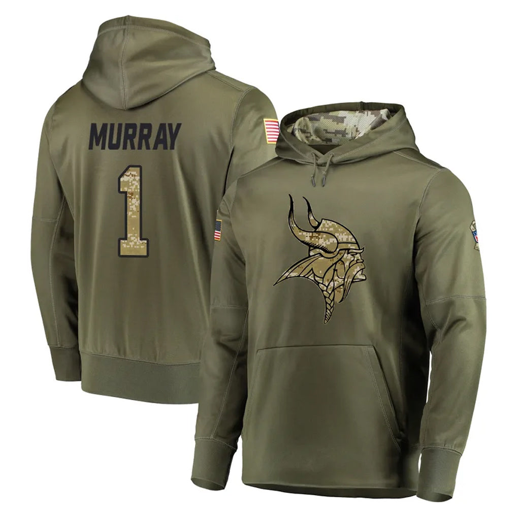 Fenge MN.Vikings #1 Kyler Murray Player Olive Salute to Service Pullover Hoodies Home Game Stitched Jerseys