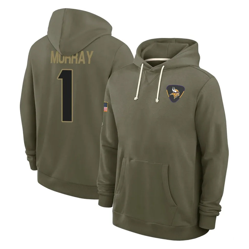 Fenge MN.Vikings #1 Kyler Murray Player Olive Salute to Service Pullover Hoodies Limited Stitched Jerseys
