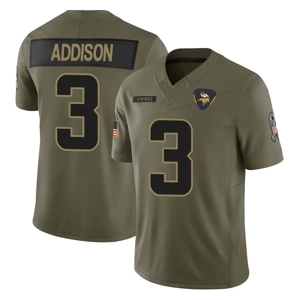 Fenge MN.Vikings #3 Jordan Addison Player Olive 2025 Salute To Service Limited Game Stitched Jerseys