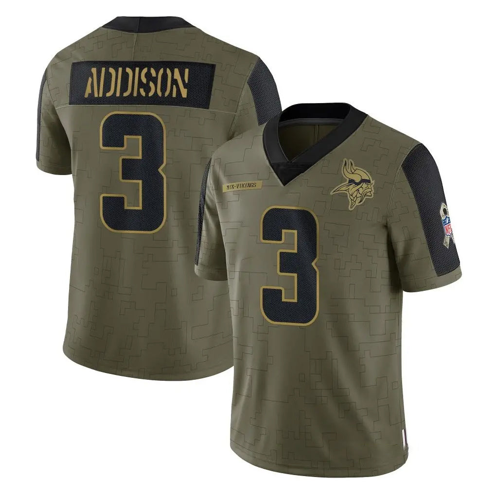 Fenge MN.Vikings #3 Jordan Addison Player Olive Salute To Service Limited Game Stitched Jerseys