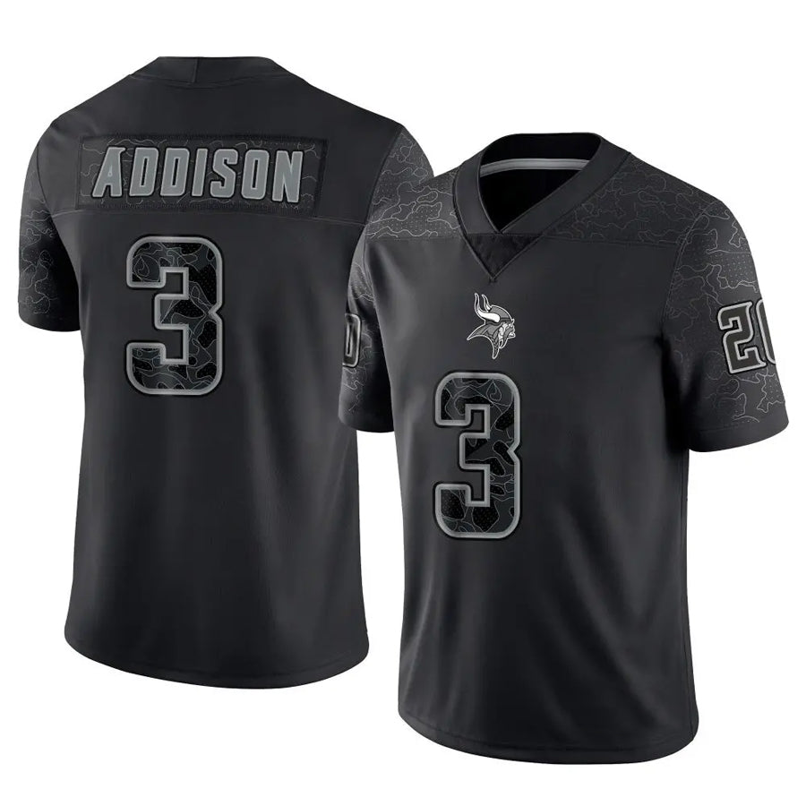 Fenge MN.Vikings #3 Jordan Addison Player Black REFLECTIVE Limited Stitched Jerseys