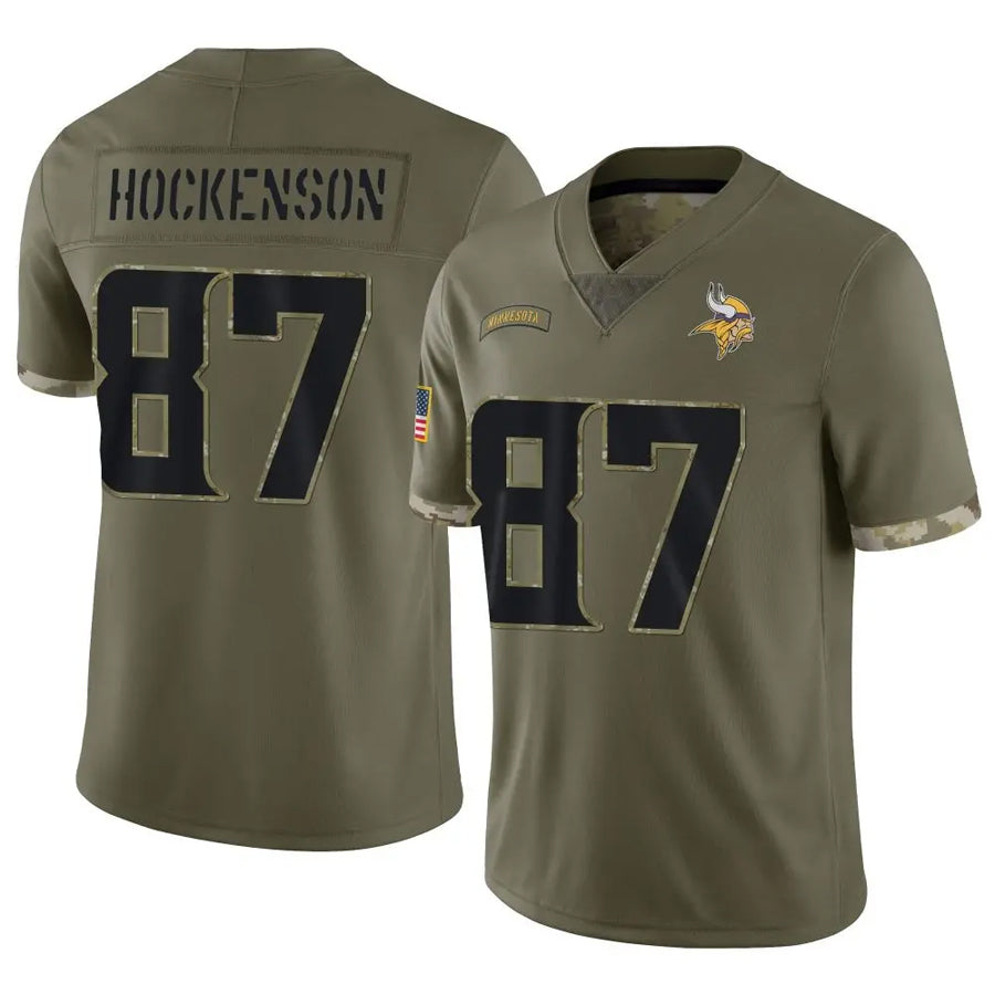 Fenge MN.Vikings #87 T.J. Hockenson Player Salute To Service Limited Olive Stitched Jerseys