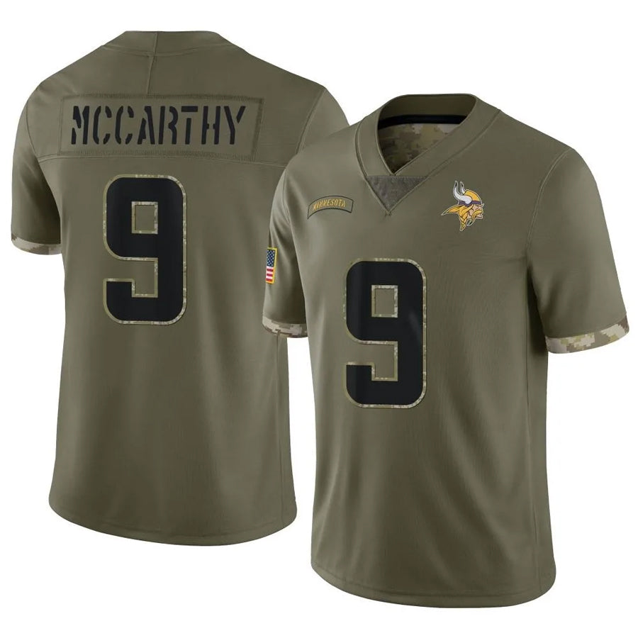 Fenge MN.Vikings #9 J.J. McCarthy Player Salute To Service Limited Olive Stitched Jerseys