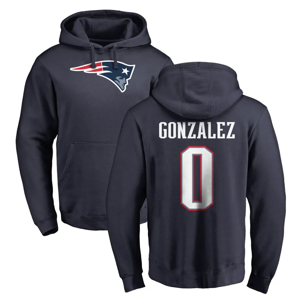Fenge NE.Patriots #0 Christian Gonzalez Player Navy LOGO Pullover Hoodies Home Game Stitched Jerseys