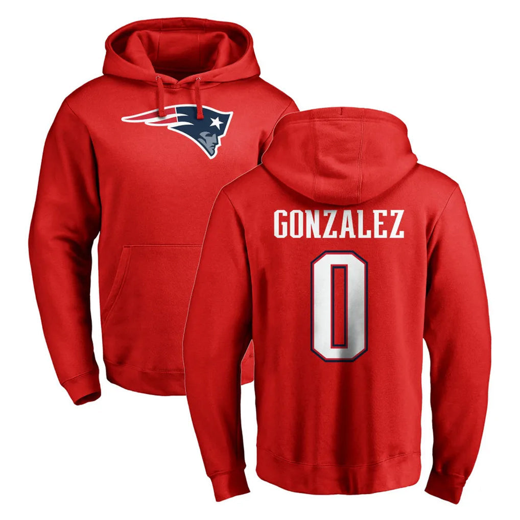 Fenge NE.Patriots #0 Christian Gonzalez Player Red LOGO Pullover Hoodies Home Game Stitched Jerseys