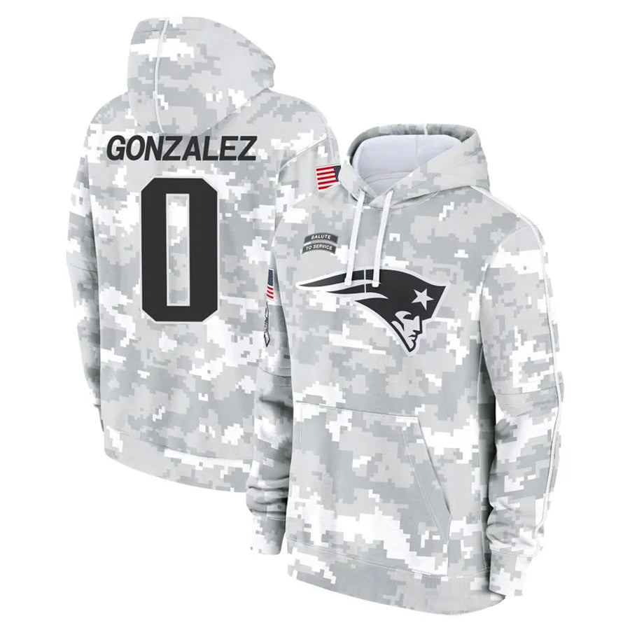 Fenge NE.Patriots #0 Christian Gonzalez Player Salute to Service Hoodies Stitched Jerseys