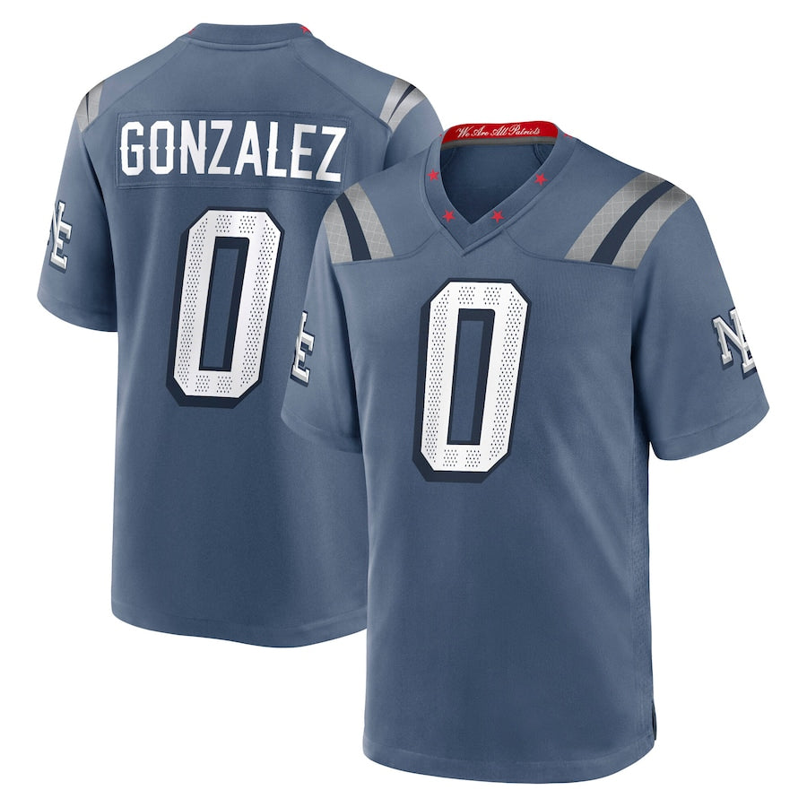 Fenge NE.Patriots #0 Christian Gonzalez Player Storm Blue Rivalries Collection Game Stitched Jerseys