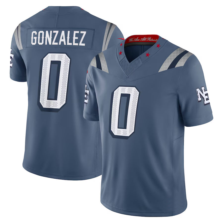 Fenge NE.Patriots #0 Christian Gonzalez Player Storm Blue Rivalries Collection Limited Stitched Jerseys