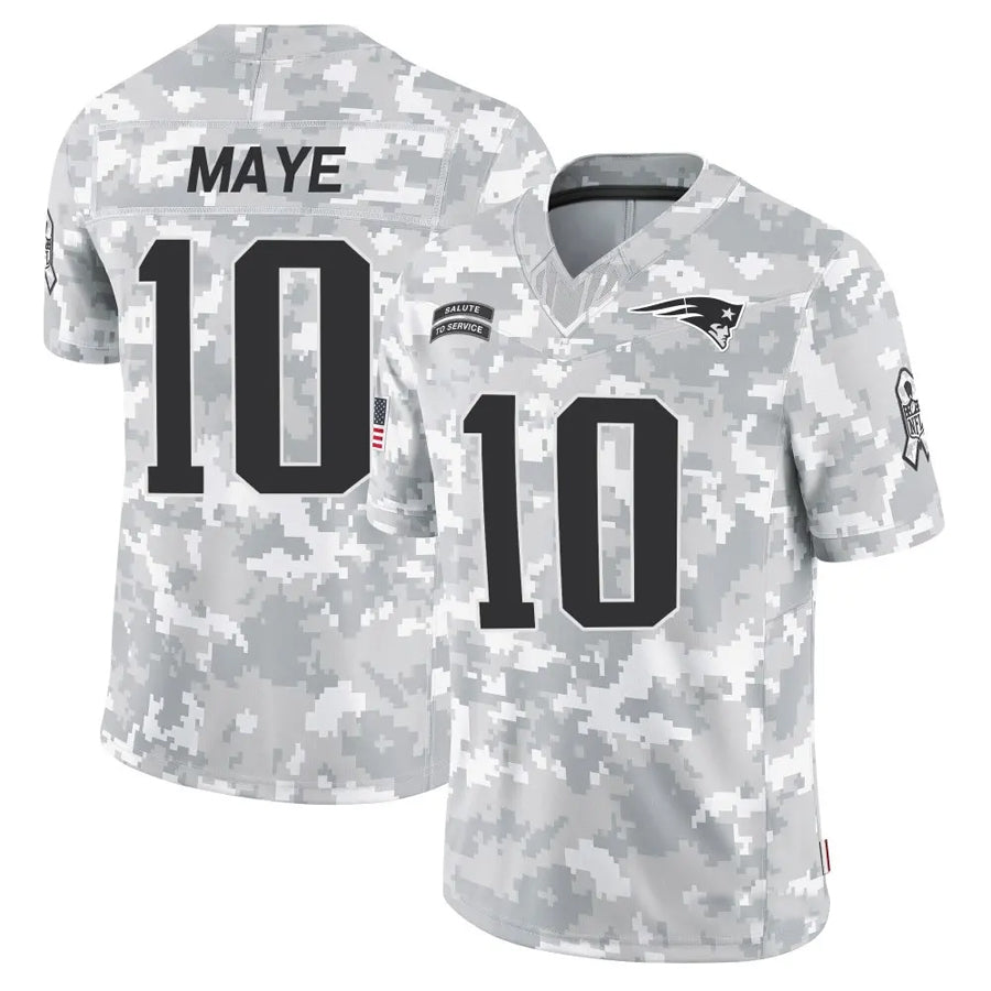 Fenge NE.Patriots #10 Drake Maye Player Arctic Camo Salute to Service Limited Stitched Jerseys