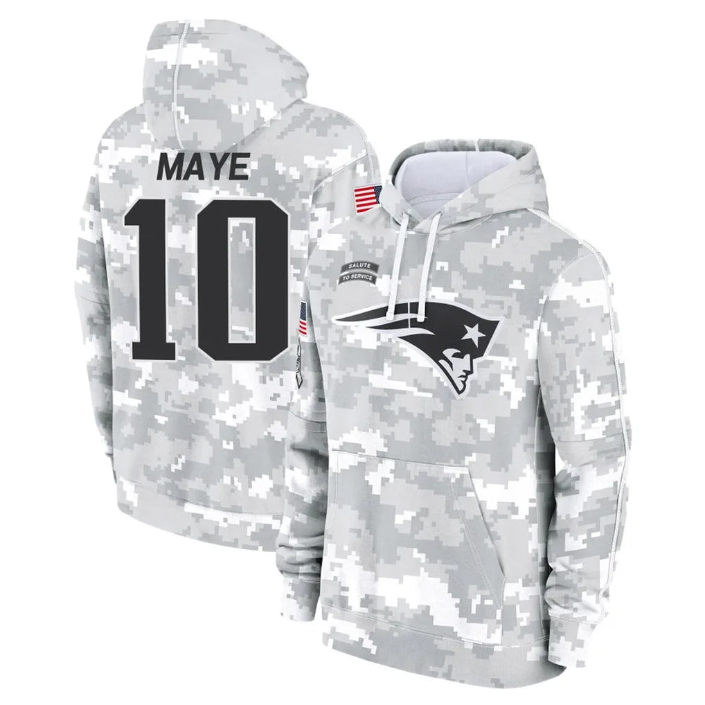 Fenge NE.Patriots #10 Drake Maye Player Arctic Camo Salute to Service Pullover Hoodies Limited Game Stitched Jerseys