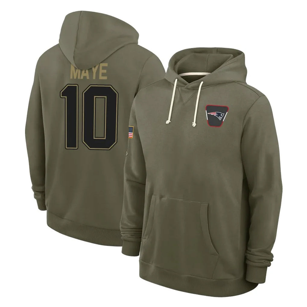 Fenge NE.Patriots #10 Drake Maye Player Olive Salute to Service Pullover Hoodies Limited Stitched Jerseys