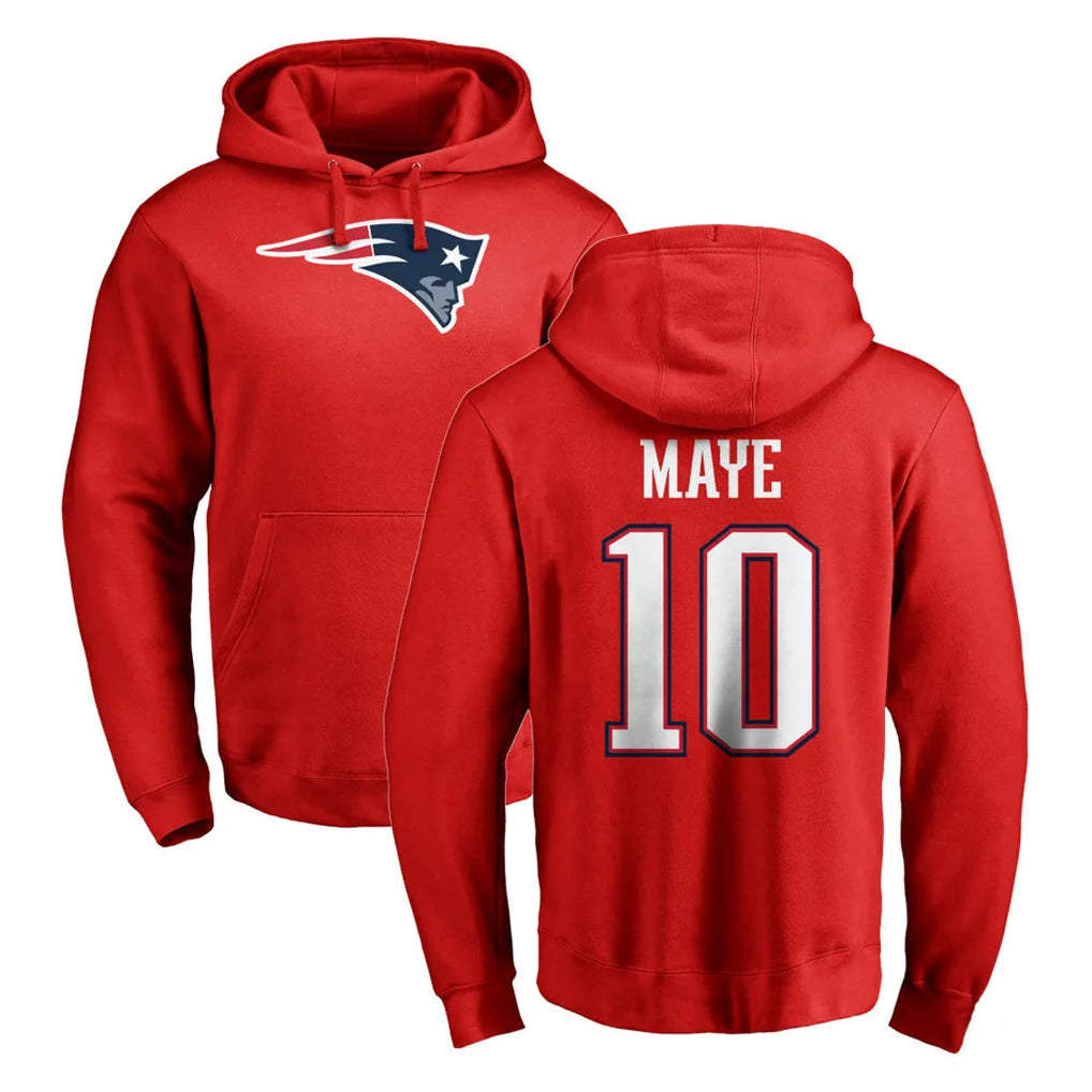 Fenge NE.Patriots #10 Drake Maye Player Red LOGO Pullover Hoodies Home Game Stitched Jerseys