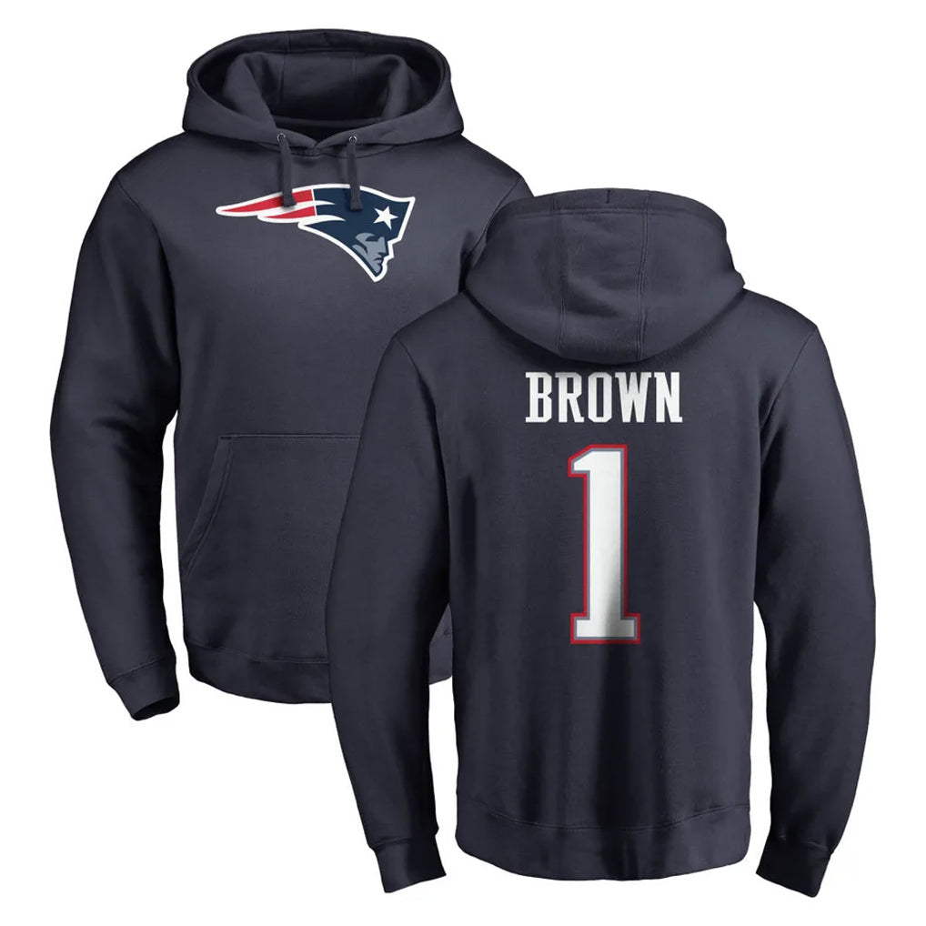 Fenge NE.Patriots #1 A.J. Brown Player Navy LOGO Pullover Hoodies Home Game Stitched Jerseys