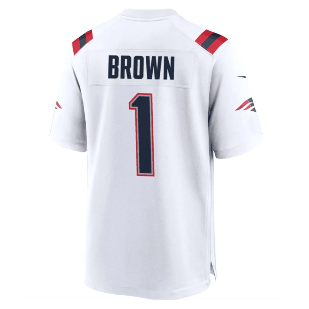 Fenge NE.Patriots #1 A.J. Brown Player White Home Game Stitched Jerseys