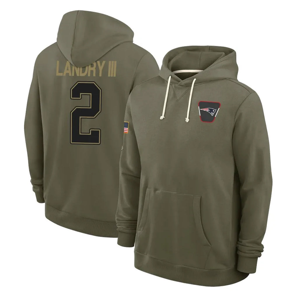 Fenge NE.Patriots #2 Harold Landry III Player Olive Salute to Service Pullover Hoodies Limited Stitched Jerseys