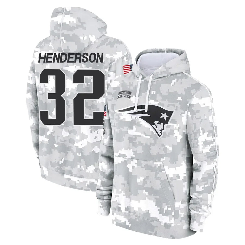 Fenge NE.Patriots #32 TreVeyon Henderson Player Arctic Camo Salute to Service Pullover Hoodies Limited Game Stitched Jerseys