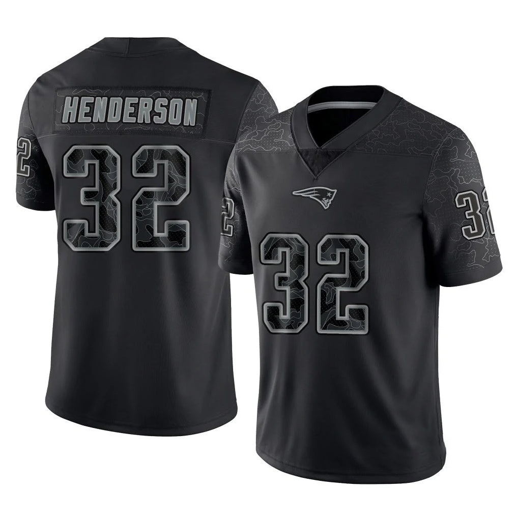 Fenge NE.Patriots #32 TreVeyon Henderson Player Black Reflective LImited Home Game Stitched Jerseys