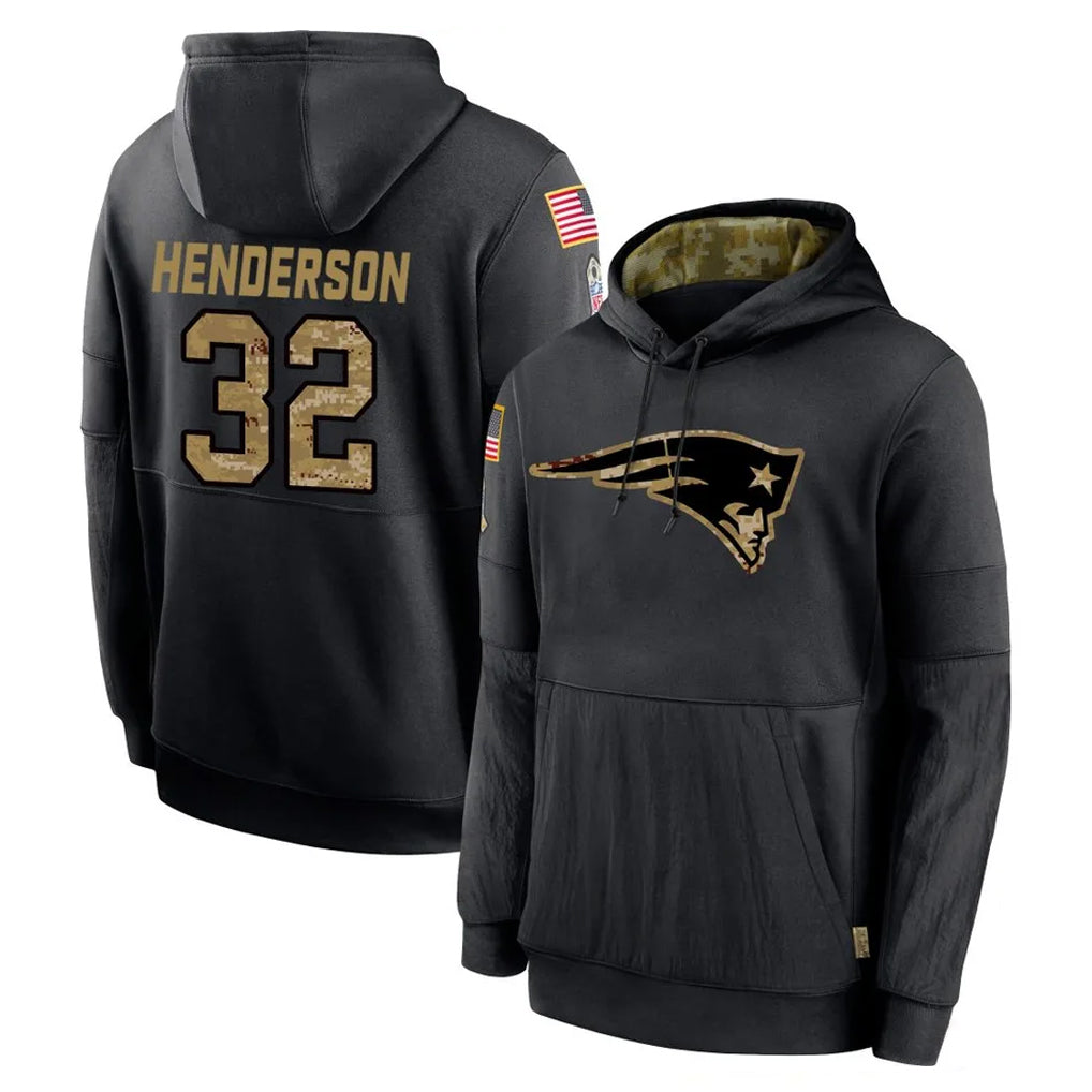 Fenge NE.Patriots #32 TreVeyon Henderson Player Black Salute to Service Hoodies Limited Game Stitched Jerseys
