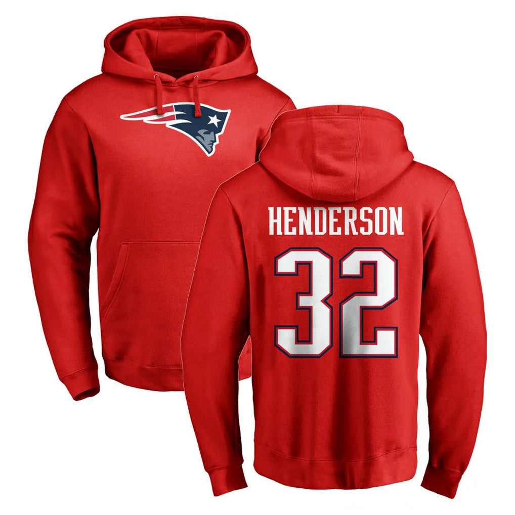 Fenge NE.Patriots #32 TreVeyon Henderson Player Red LOGO Pullover Hoodies Home Game Stitched Jerseys