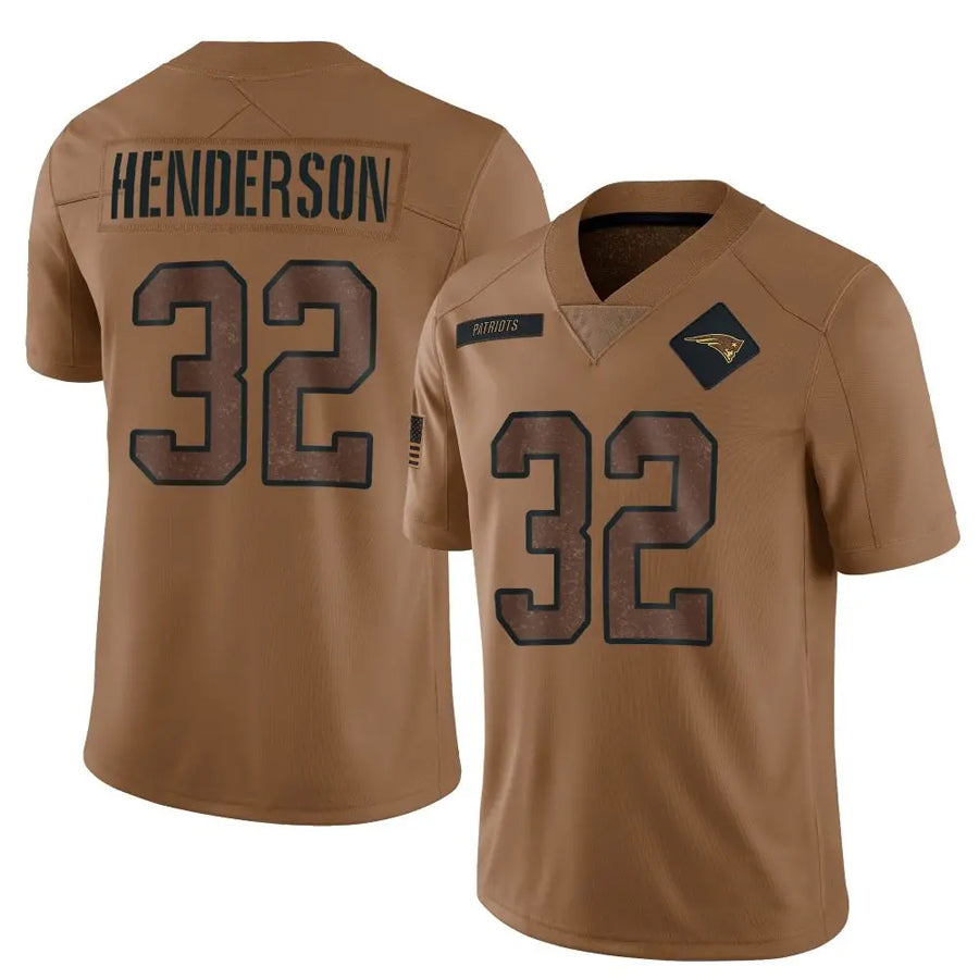 Fenge NE.Patriots #32 TreVeyon Henderson Player Salute To Service Limited Brown Stitched Jerseys