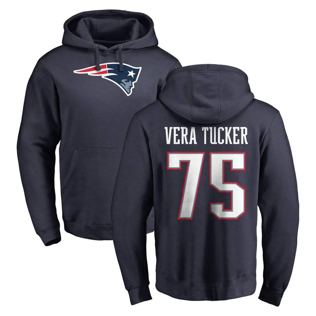 Fenge NE.Patriots #75 Alijah Vera-Tucker Player Navy LOGO Pullover Hoodies Home Game Stitched Jerseys