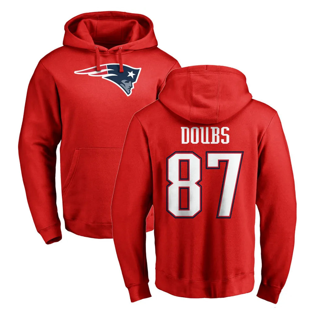 Fenge NE.Patriots #87 Romeo Doubs Player Red LOGO Pullover Hoodies Home Game Stitched Jerseys