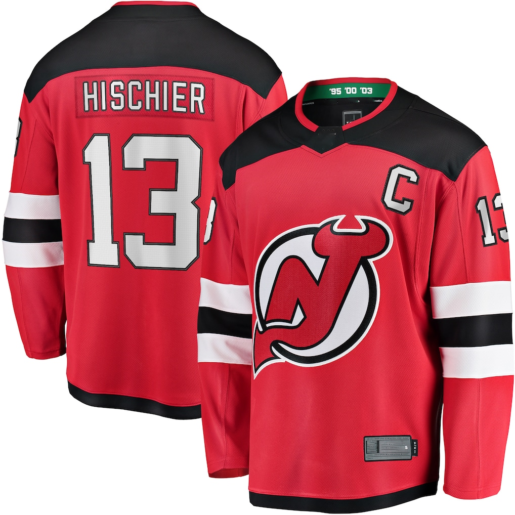 Fenge N.Jersey Devils #13 Nico Hischier Red Captain Patch Home Breakaway Jerseys