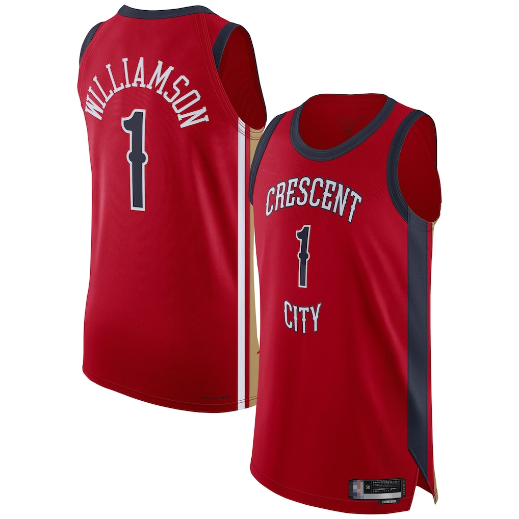 Fenge NO.Pelicans #1 Zion Williamson Red Authentic Stitched Jerseys- Statement Edition