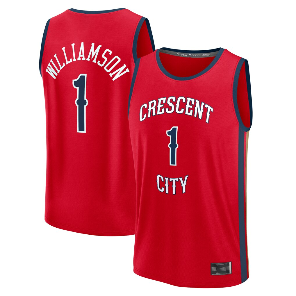 Fenge NO.Pelicans #1 Zion Williamson Red Fast Break Replica Player Stitched Jerseys- Statement Edition