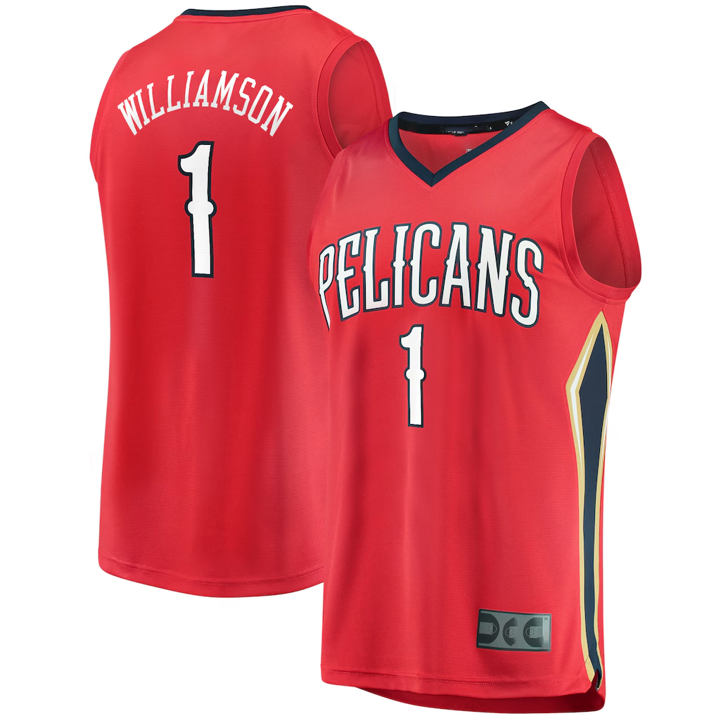 Fenge NO.Pelicans #1 Zion Williamson Red Replica Fast Break Stitched Jerseys- Statement Edition