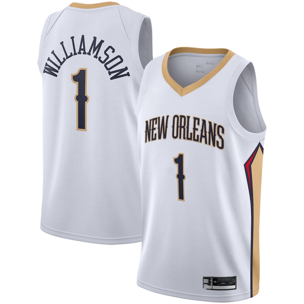 Fenge NO.Pelicans #1 Zion Williamson White 2019-2020 Swingman Stitched Jerseys- Association Edition