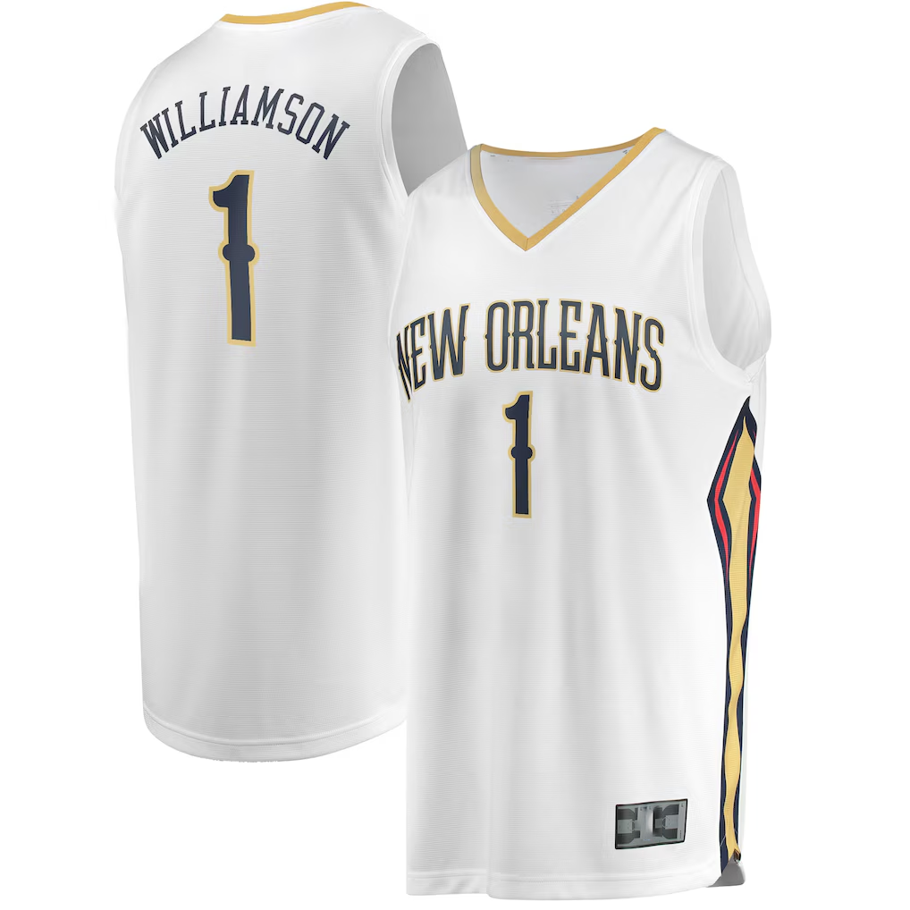 Fenge NO.Pelicans #1 Zion Williamson White Replica Fast Break Stitched Jerseys- Association Edition