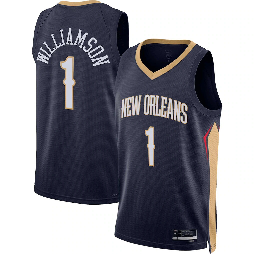 Fenge NO.Pelicans #1 Zion Williamson Navy Swingman Stitched Jerseys- Icon Edition